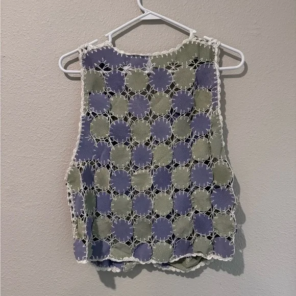 Vintage Purple and Green Patchwork Crocheted Vest - Picture 2 of 9